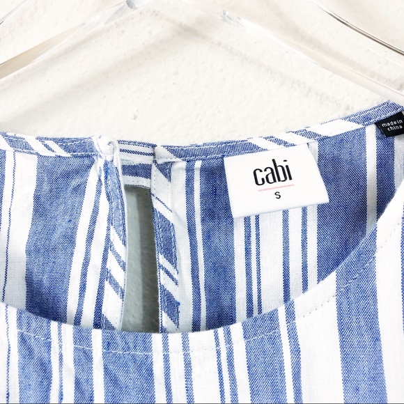 CAbi | Blue and White Stripe Linen Blend Wing Top - Picture 3 of 5